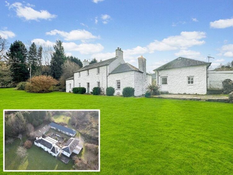 Dunstaffnage Mains Farm in 1.4acres of garden with an insert of an ariel view. 