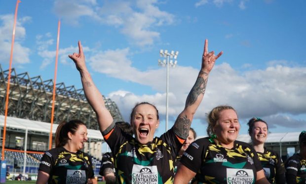 Caithness Krakens' Helen Richard celebrates. Supplied by Scottish Rugby/SNS.