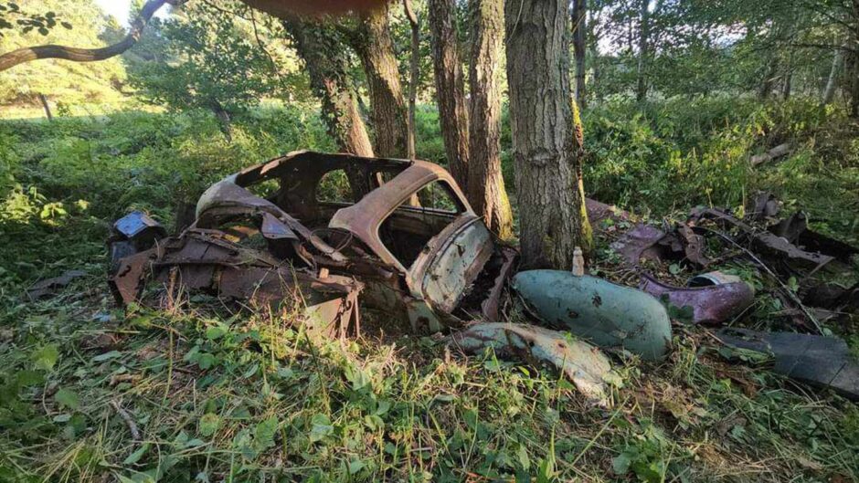 1950s Ford Popular found by David Hendry in a forest in Moray.