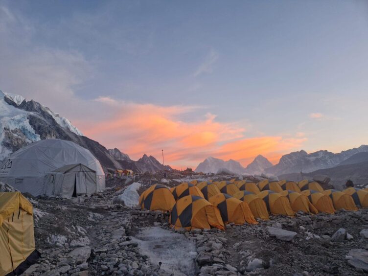 Tents pitched at Mount Everest base camp.