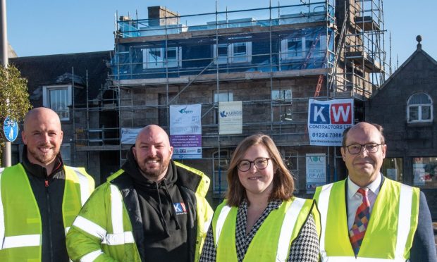 At the Ellon Road site are KW Contractors directors James Wilson and Tony Auld, Aberdeen City Councillor Miranda Radley and outgoing Osprey Housing assets director Hugh Crothers, for whom this is his last project.