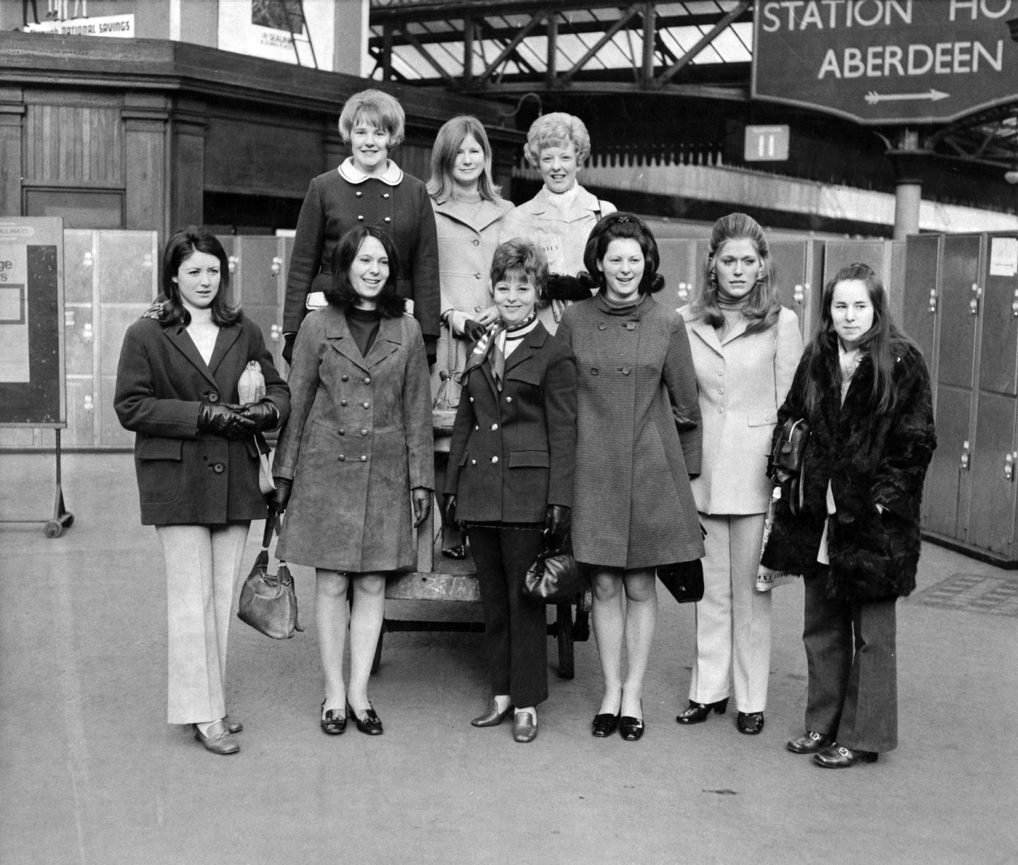 Players' wives and girlfriends at Aberdeen train station, off to the 1970 Scottish Cup Final.