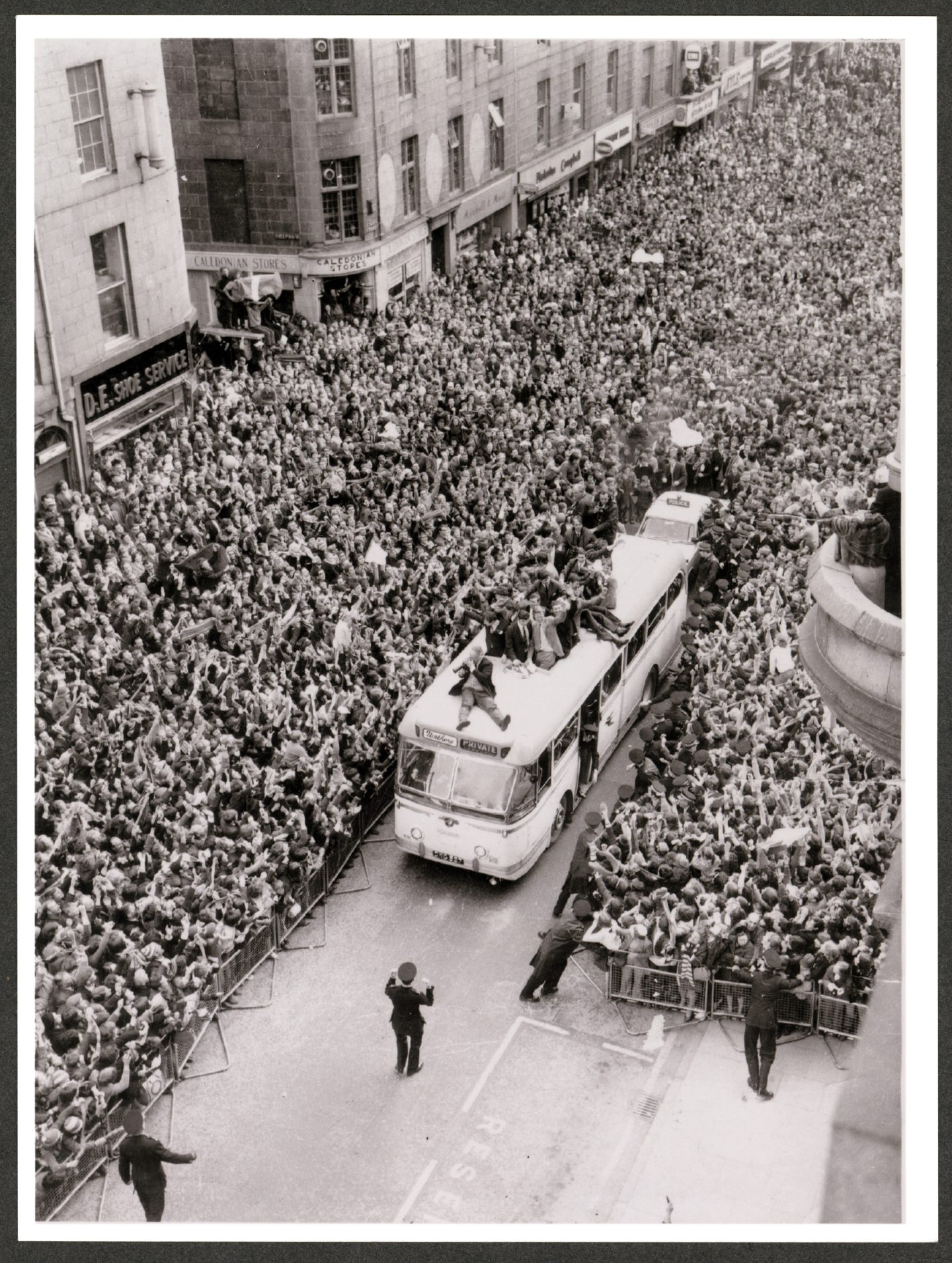 Dense crowd of Aberdeen fans as Scottish Cup was paraded down Union Street in 1970.