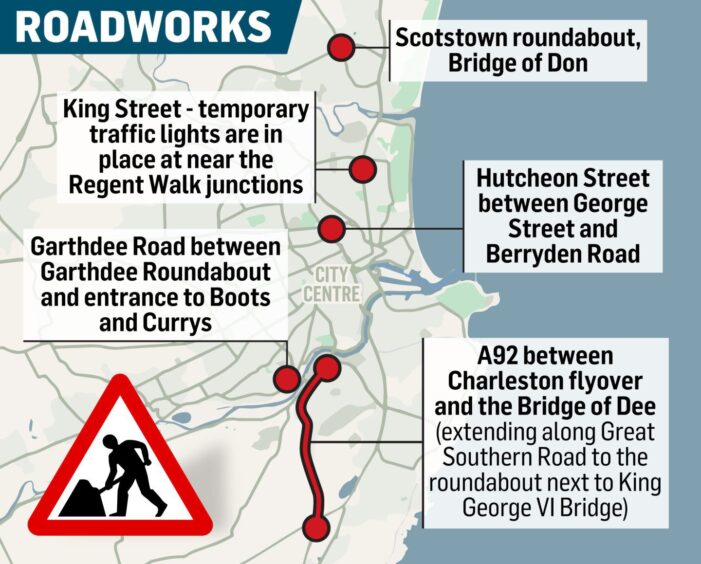 Map of roadworks in Aberdeen
