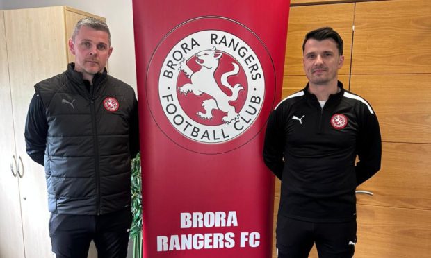 Nairn County manager Steven Mackay, left, and defender Ross Tokely. Image courtesy of Nairn County