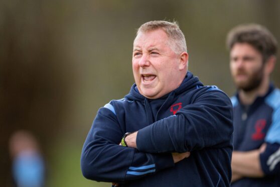 Caberfeidh manager Garry Reid.  Caberfeidh v Kingussie in the cottages.com MacTavish Cup 1/4 Final, played at Castle Leod, Strathpeffer.