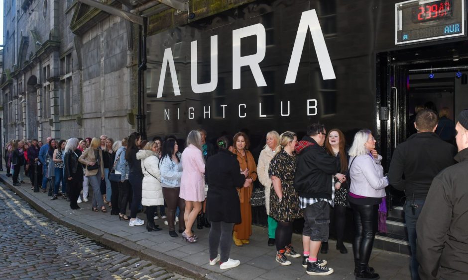 Queue for the Day Disco Aberdeen at Aura nightclub.