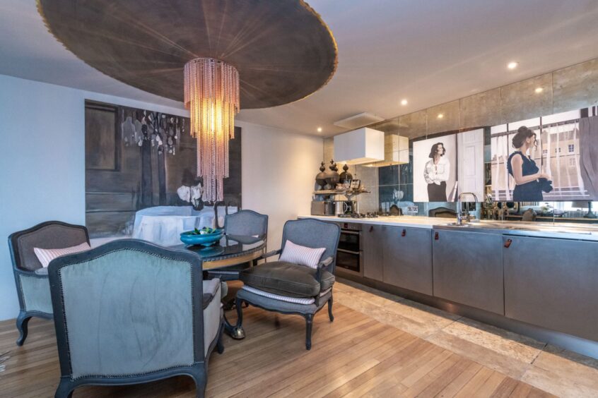 Stylish kitchen and dining area in the Stonehaven flat renovation.