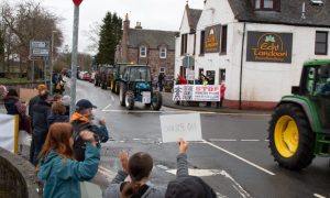 Deeside Against Pylons were greeted with support as they drove through Echt this morning. Image: Deeside Against Pylons
