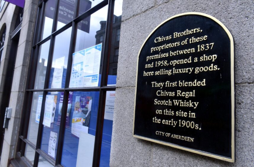 This plaque at 9-11 King Street one of the only traces of the Chivas Brothers' decades of trade in Aberdeen city centre. Image: Chris Sumner/DC Thomson