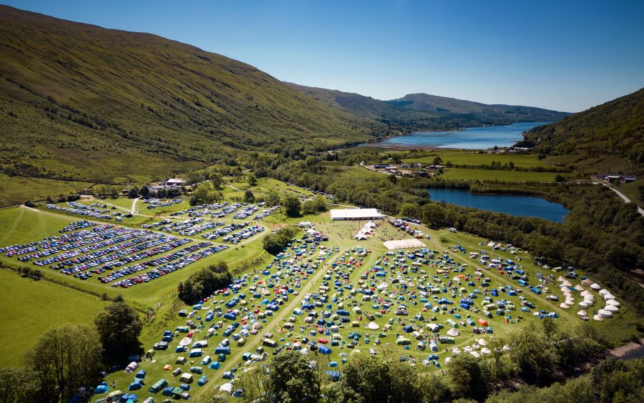 An aerial view of the Fynefest beer festival, showing hundreds of tents
