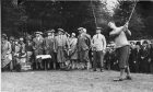 An exhibition match between British Amateur champion Dr William Tweddell (teeing off at the first hole) and J. H. Taylor (on his right), five times British Open champion, took place at Hazlehead in July 1927.