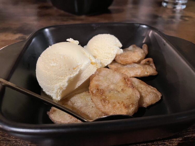 Viet An's banana fritters served with vanilla ice cream. 