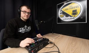 Ryan Hutcheon in his Lighthouse Podcast Studio in Lossiemouth
