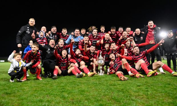Pictures by JASON HEDGES  
CR0047972 - Callum Law 23rd April 2024 
Pictures from the Evening Express Aberdeenshire Cup final between Buckie Thistle and Inverurie Locos.

The Locos squad with the Aberdeenshire Cup trophy

Full time Time Inverurie win on penalties
Pictures by JASON HEDGES