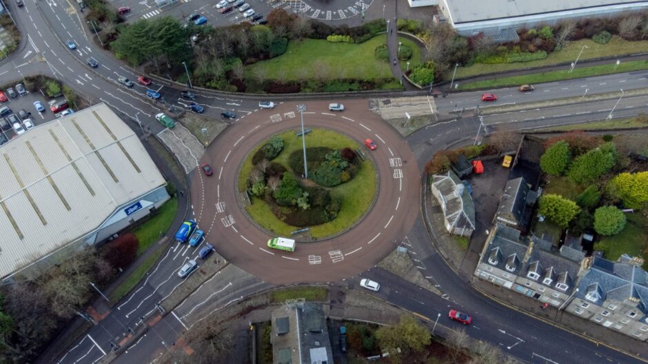 Drone image of Garthdee roundabout in Aberdeen.