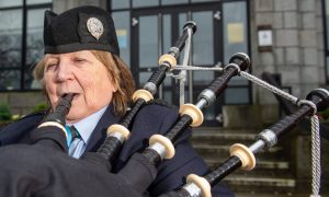 Lady Jane MacRae is playing the bagpipes at the official VE Day 80 commemorations. Image: Kami Thomson/DC Thomson