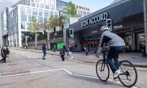 Cyclists are being encouraged to travel on Schoolhill while Union Street centrals works are carried out. Image: Kami Thomson/DC Thomson