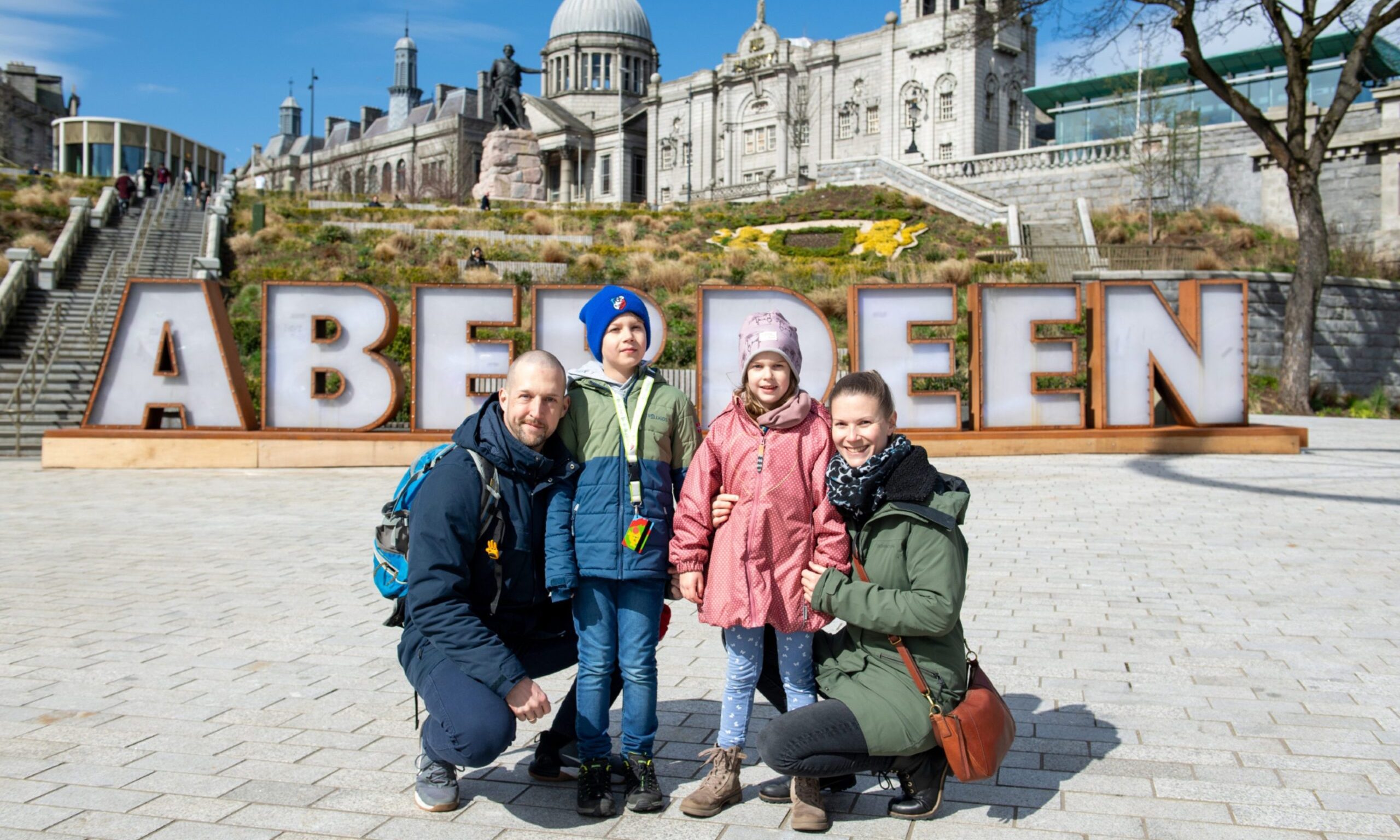 Tourists Arne, Leo, Emilia, and Franziska Guenther at Union Terrace Gardens.