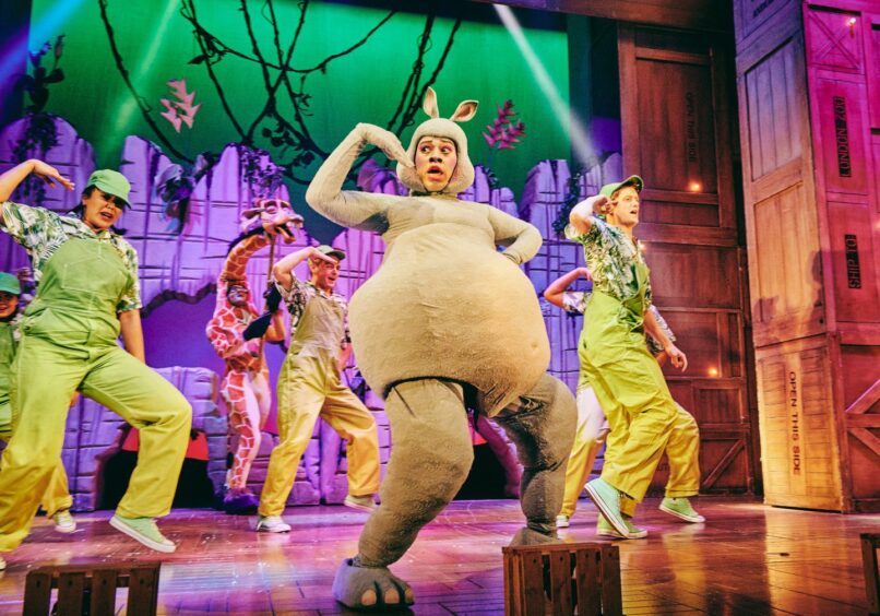 Madagascar the Musical on stage with Gloria the hippo.
