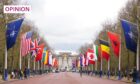 The national flags of Nato member countries hang in The Mall in London, in celebration of the 75th anniversary of the North Atlantic Treaty Organisation. Image: Victoria Jones/PA Wire