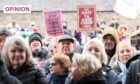 Protestors of Scotland's new hate crime legislation demonstrated outside the Scottish parliament on the day it came into force. Image: Lesley Martin/PA Wire