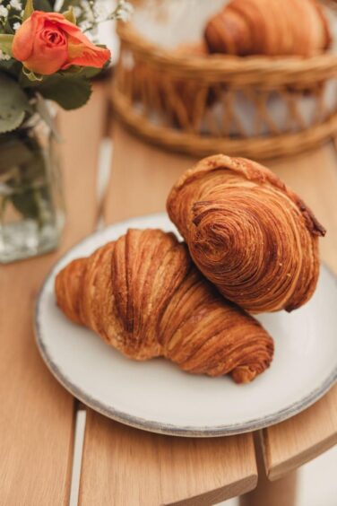 Two croissants on a plate 