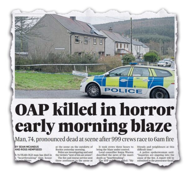 Our front page reporting on the death of the pensioner in the house fire near Buckie.