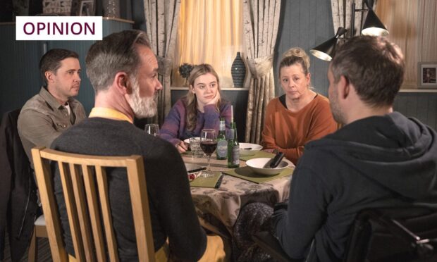 A scene in Coronation Street where MND sufferer Paul Foreman's therapist has confirmed his speech and ability to eat solid food have deteriorated and suggests it might be time to use a feeding tube. Paul and Bernie Winter return home and break the news that he can no longer eat solid food for fear of choking.  Image: ITV