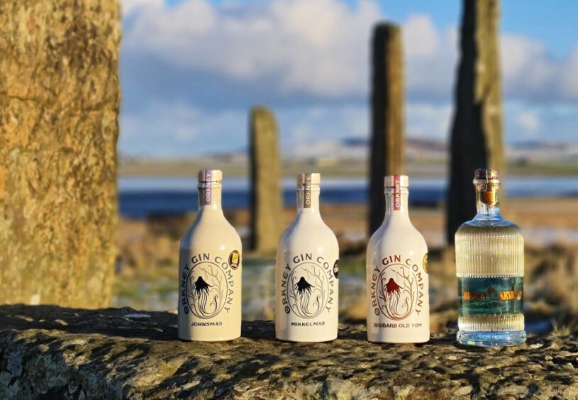 Four bottles of Orkney Gin Company spirits.
