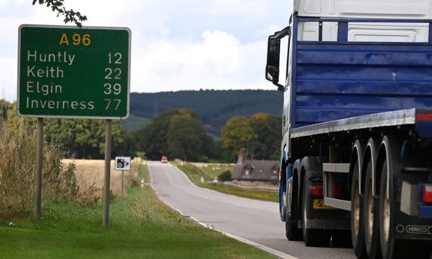 The A96 near Huntly was set to close. Image: Paul Glendell
