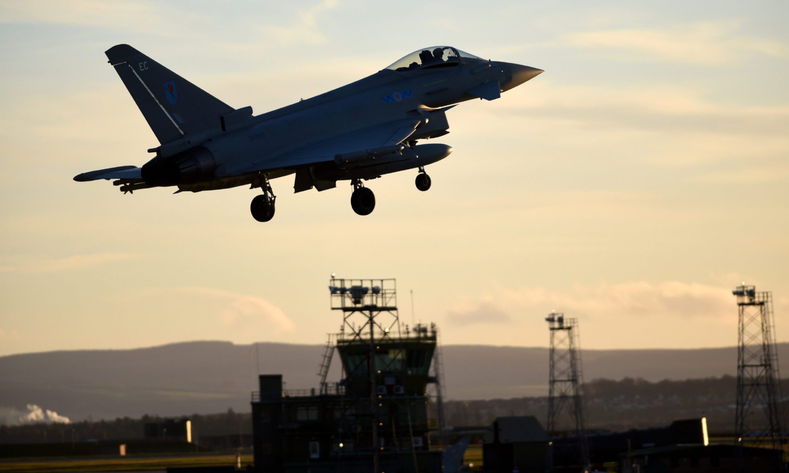 Silhouette of RAF Typhoon jet.