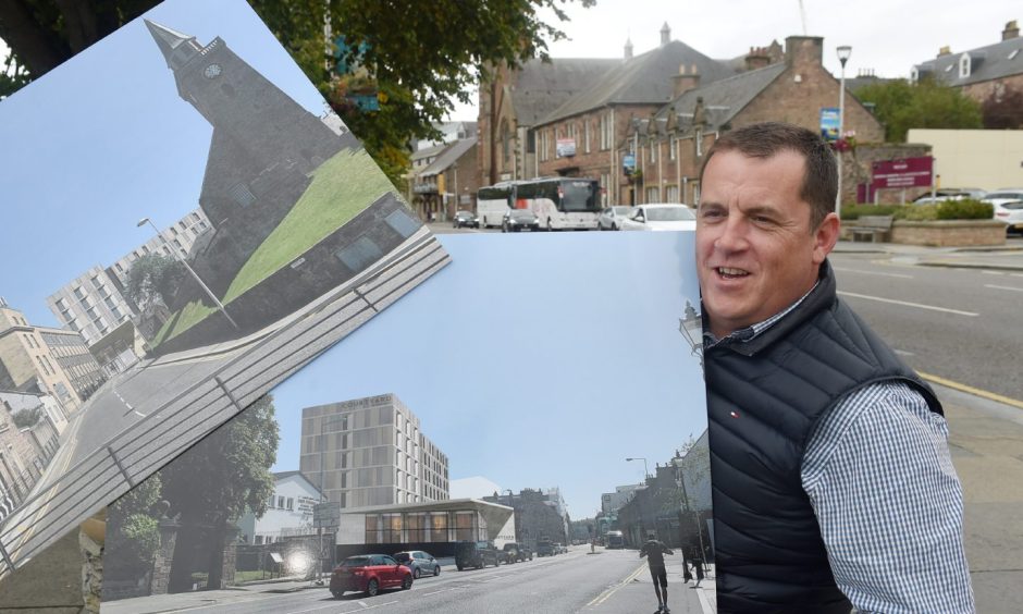 Allan Davidson, managing director of Bricks Capital, pictured in 2019 with impressions of the hotel planned on the Ironworks site.