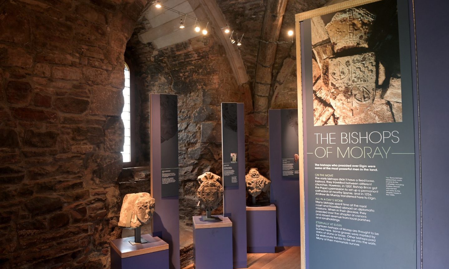 Exhibition inside Elgin Cathedral. 