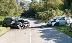 The aftermath of the crash on the A832 near Creag na Dunaiche in Dundonnell. Image: Sandy McCook