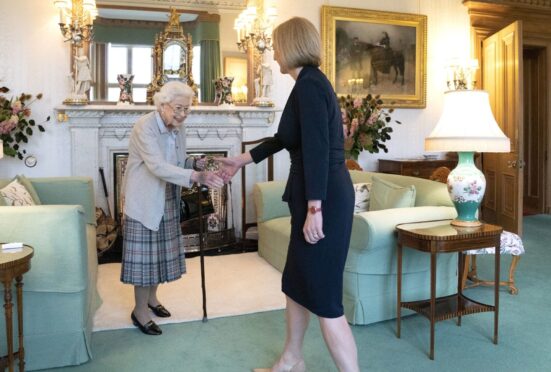 Liz Truss meeting the Queen at Balmoral. Image: PA.