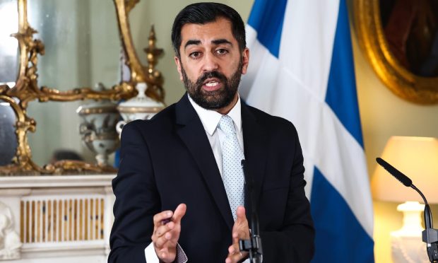 First Minister Humza Yousaf speaks during a press conference at Bute House, Edinburgh, after the First Minister terminated the Bute House agreement with immediate effect. Picture date: Thursday April 25, 2024. PA Photo. See PA story POLITICS ButeHouse. Photo credit should read: Jeff J Mitchell/PA Wire