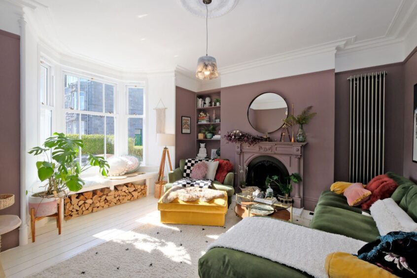The colourful living room in the renovated home in Aberdeen