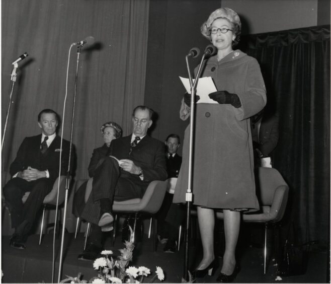 Queen Elizabeth II delivering the inauguration speech at St Fergus.