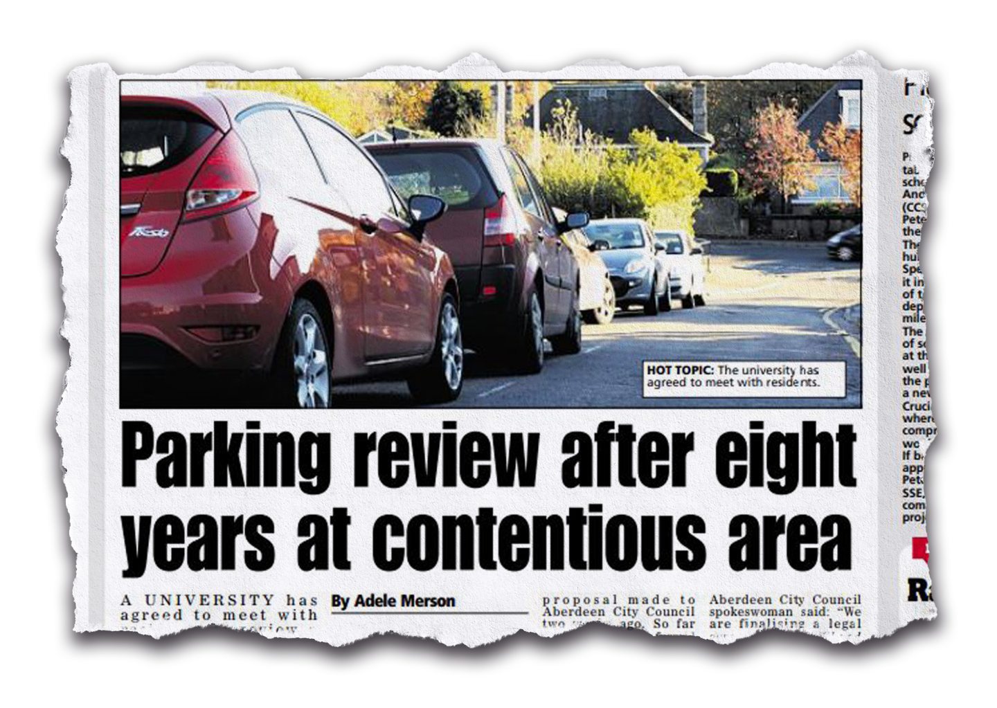 Newspaper clipping from a decade ago with headline that reads: 'Parking review after eight years at contentious area'.