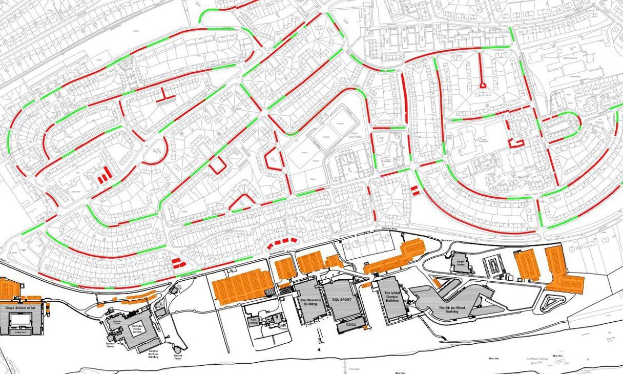 Map shows controlled parking area near RGU's Garthdee campus.