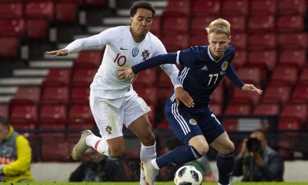 Gary Mackay-Steven in action for Scotland against Portugal. Image: SNS