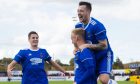 Peterhead co-manager Jordon Brown celebrates scoring for his then club Cove Rangers in the promotion play-offs.