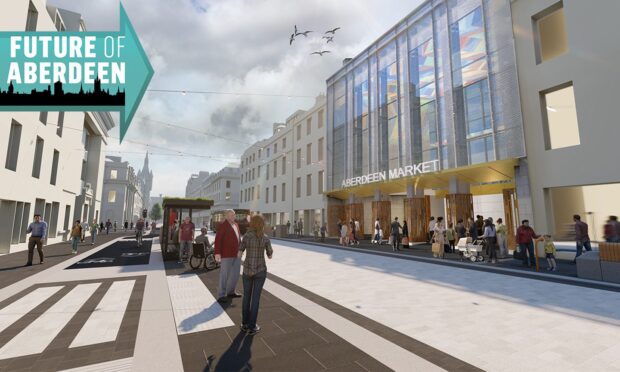 A new visualisation of Union Street central in Aberdeen. Work on the revamp will begin at the end of April. Image: Aberdeen City Council