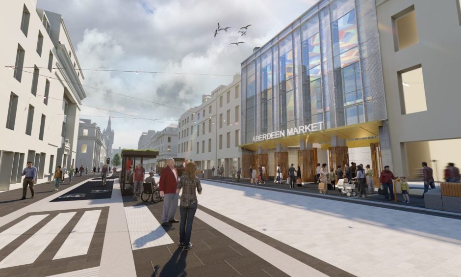 A new visualisation of a revamped Union Street with new Aberdeen market.