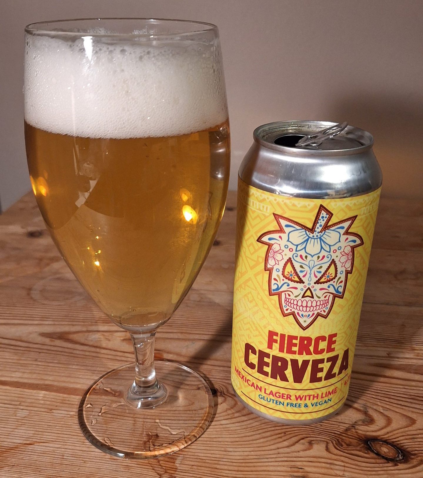 Fierce Beer's Cerveza poured into a glass. 