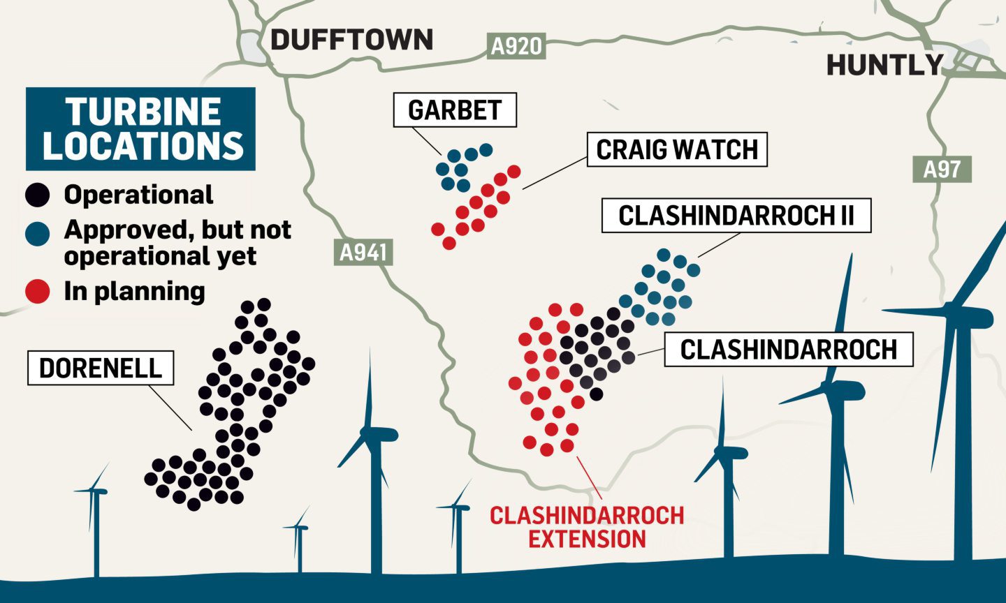 Map of turbines in the Cabrach.