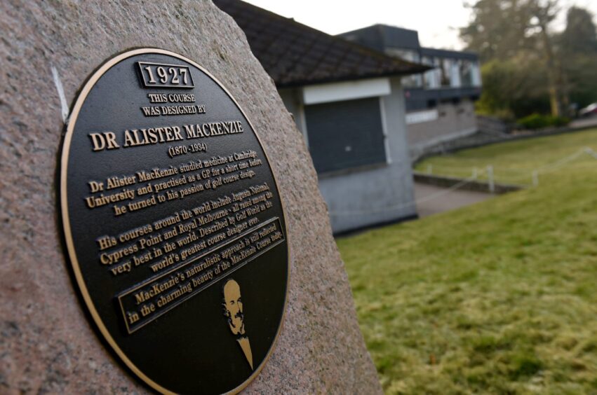 A plaque paying tribute to Dr Alister MacKenzie at Hazlehead Golf Club