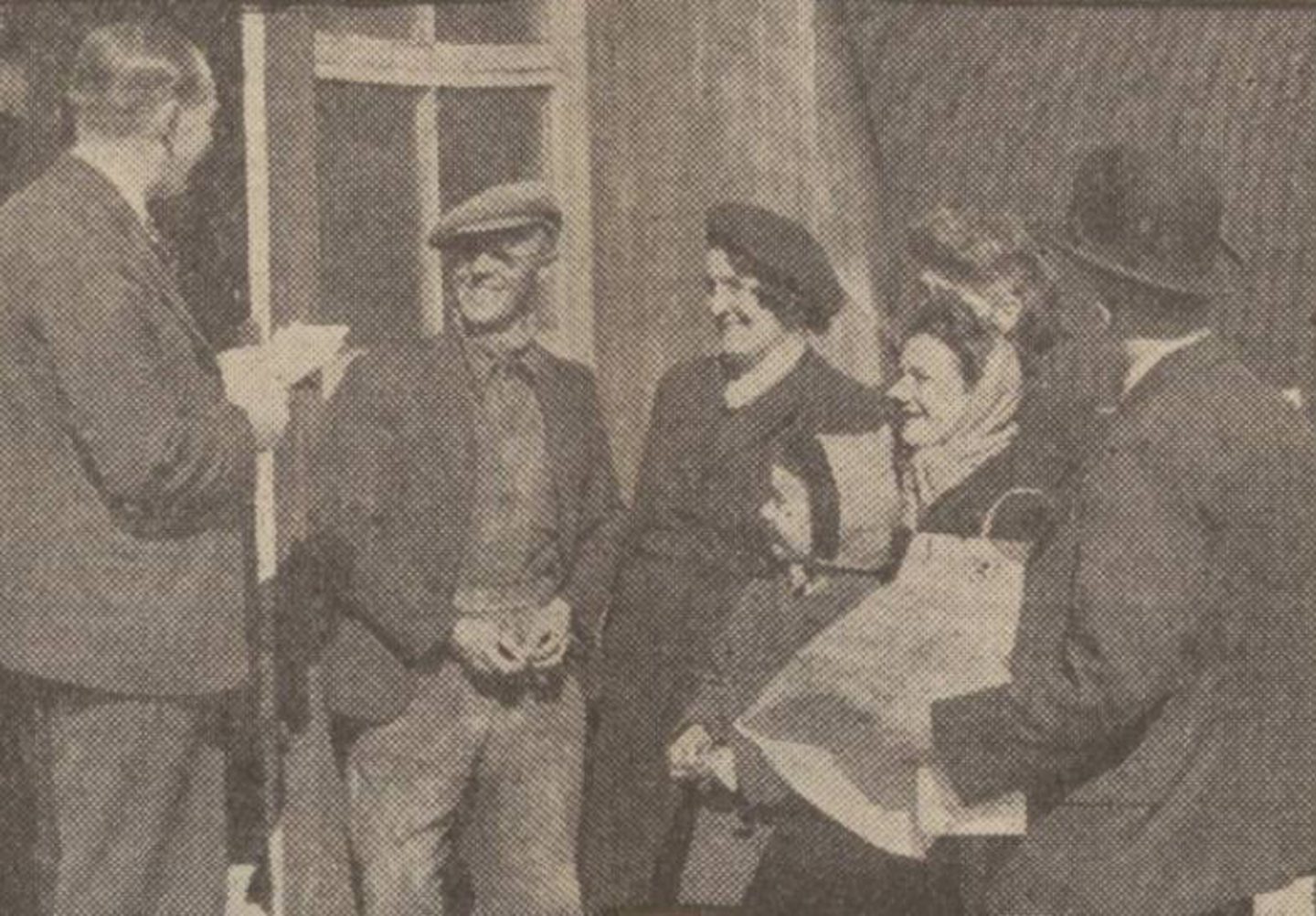 Prospective residents being shown around the Nissen huts at Hayton Camp in 1946