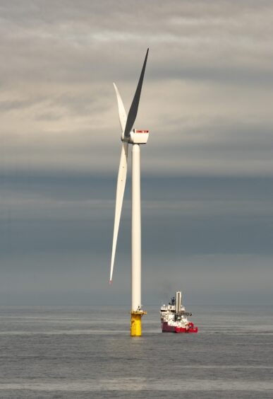 First wind turbine at Moray West.